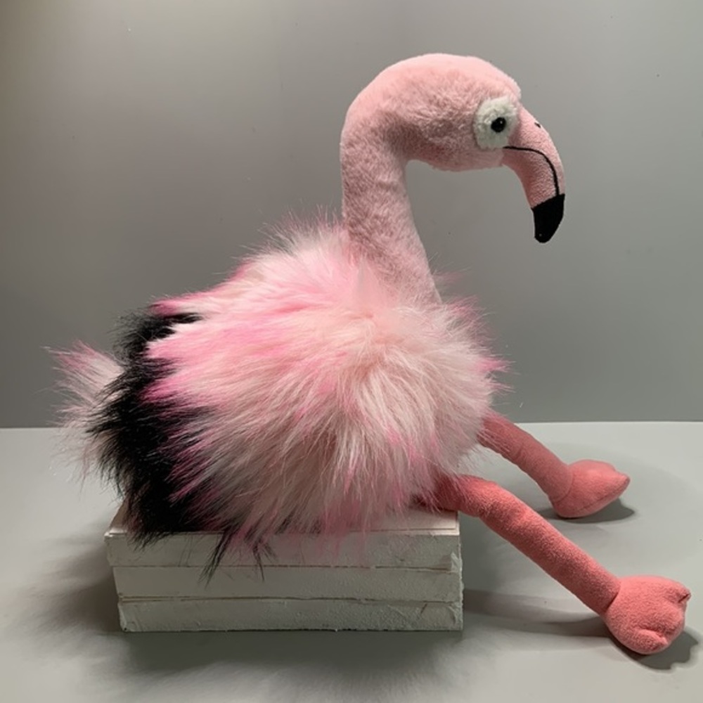 Aurora plush flamingo 🦩  fluffy faux fur body, faux suede beak and legs. - Picture 6 of 10